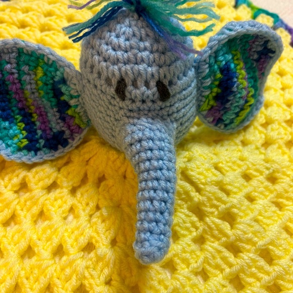 Elephant Crocheted Security Baby Blanket 19x19 Blankie Soothie Handmade - Picture 7 of 12